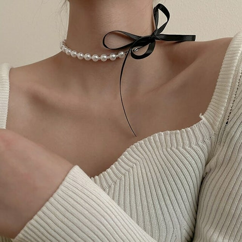 Korean Fashion Sweet Pearl Choker Necklace | Pearl Necklaces Women