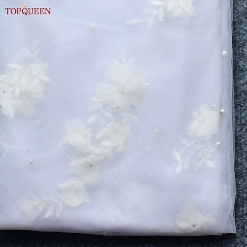 Topqueen V52 3d Flowers Wedding Veil With Pearls Bridal Veils