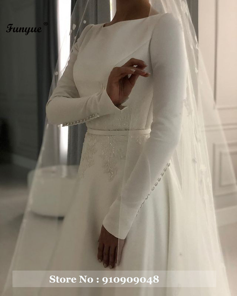 Vestido De Novia 2021 Long Sleeves Muslim Bridal Wedding Gown With