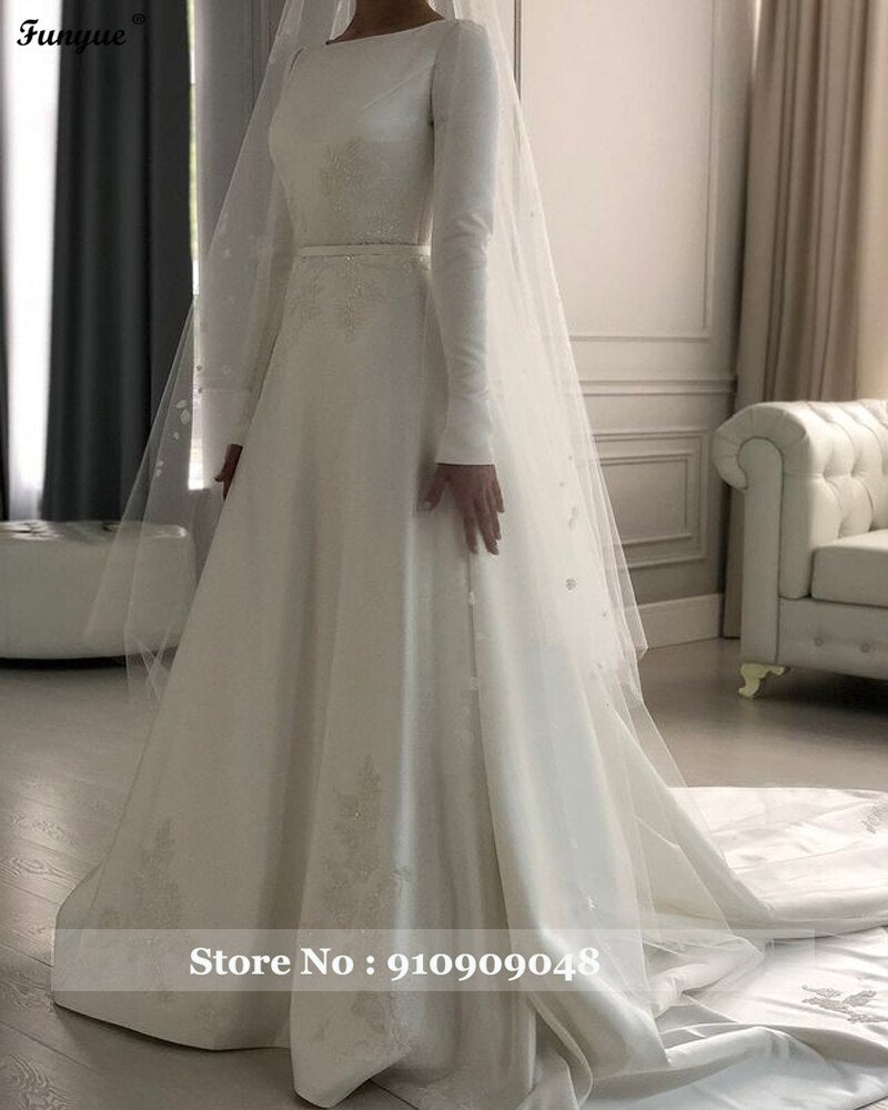 Vestido De Novia 2021 Long Sleeves Muslim Bridal Wedding Gown With