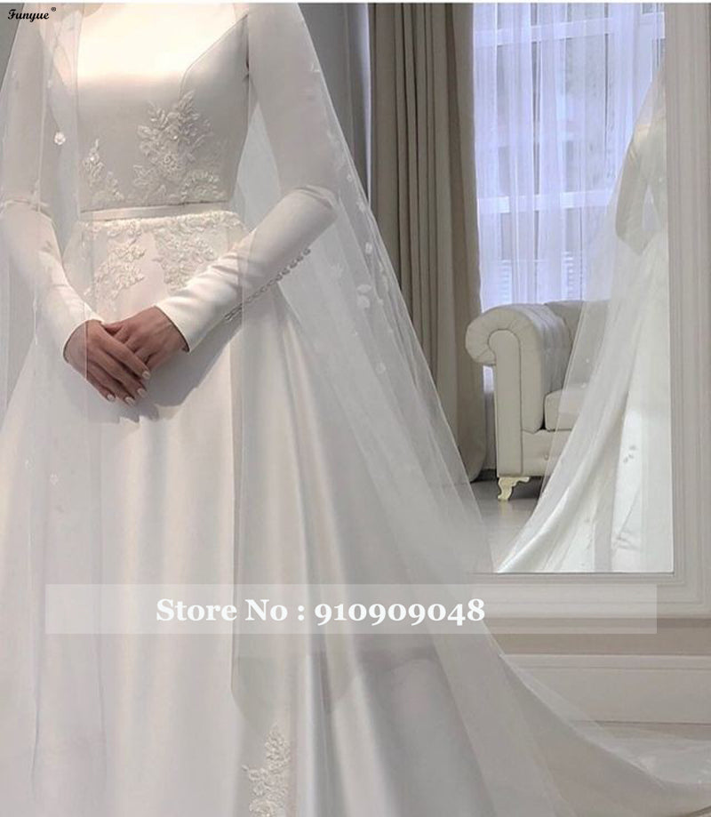 Vestido De Novia 2021 Long Sleeves Muslim Bridal Wedding Gown With