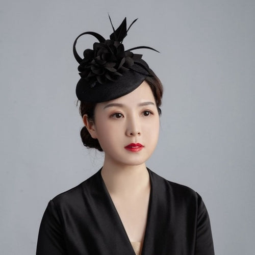 Women Formal Fedora Hat Mariage Bride Hairpins Ladies Elegant feathers