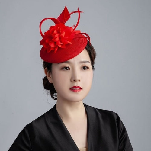 Women Formal Fedora Hat Mariage Bride Hairpins Ladies Elegant feathers