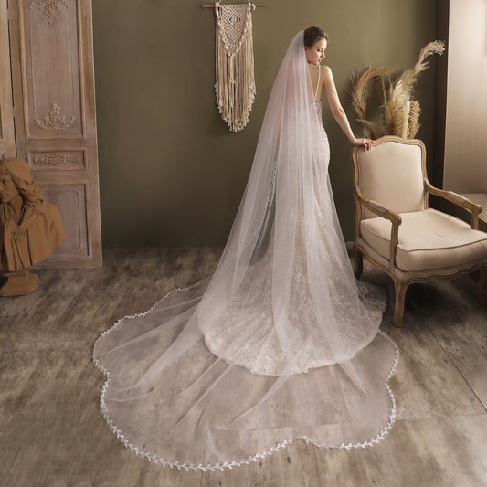 Xinmeiji Elegant Chapel Wedding Bridal Veil One-layer Plain Tulle Long